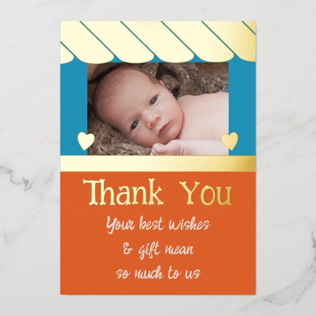 Merci nouveaux cadeaux bébé bleu orange carte (Recto)