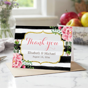Merci Or Paillettes Aquarelle Fleurs Rayures
