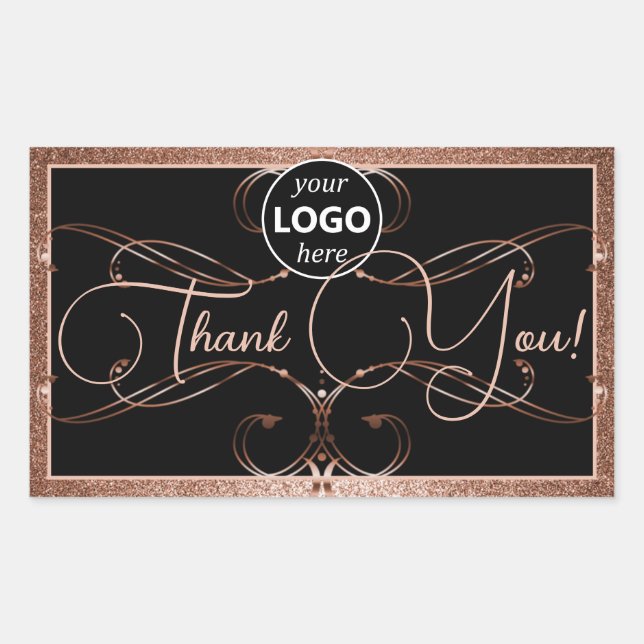 Merci or Rose fleurit Étiquette Logo Rectangle (Devant)