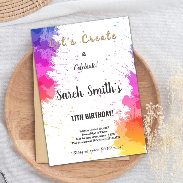 Merci ou carte Invitation pour enfants Art Party m (Paint Birthday Postcards)