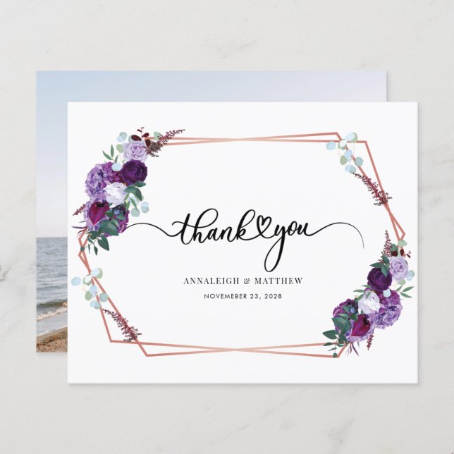 Merci photo de Mariage Floral Purple Budget (Devant / Derrière)