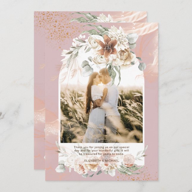 Merci photo floral en laiton Dusty Rose Pampas (Devant / Derrière)