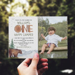 Merci Photo Happy Camper<br><div class="desc">Superbe et unique aquarelle bois,  ours - un joyeux camper - photo personnalisée 1er carte de remerciements anniversaire. Personnalisable !</div>