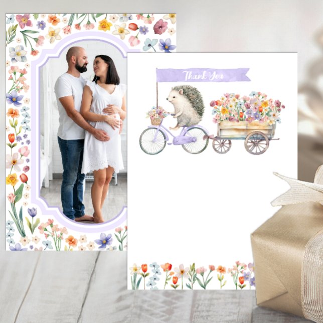 Merci photo Lavender - Baby shower de hérisson (Photo Baby Shower Thank You Card)