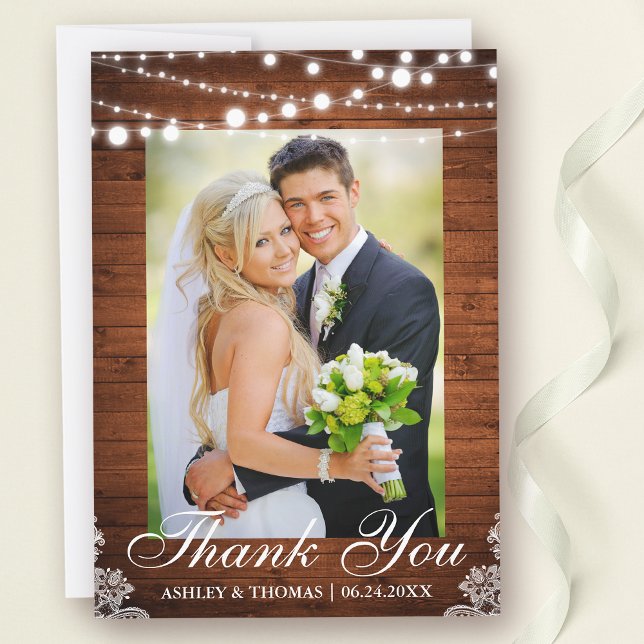 Merci photo Mariage en dentelle Rustique (Customize to change text size, text style or to add text to back of card.)