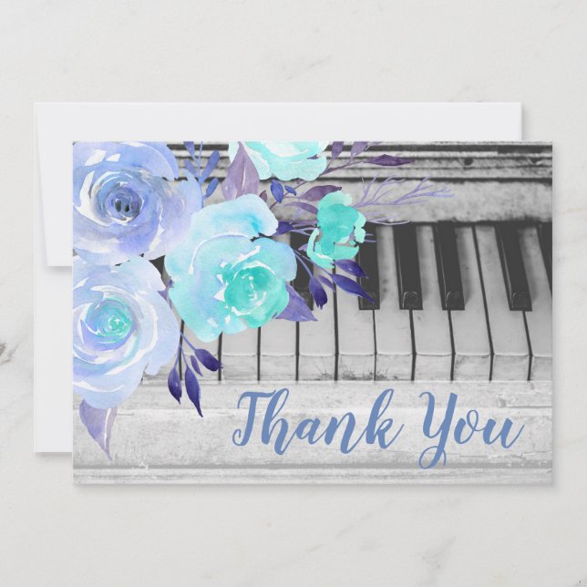 merci piano bleu aquarelle fleurs (Devant)