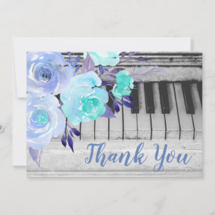 merci piano bleu aquarelle fleurs