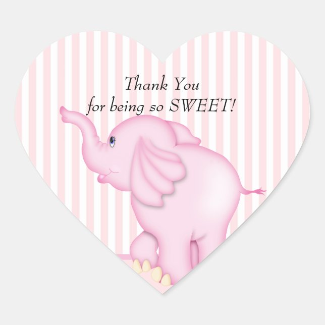 Merci Pink Elephant Baby shower Coeur autocollant (Devant)