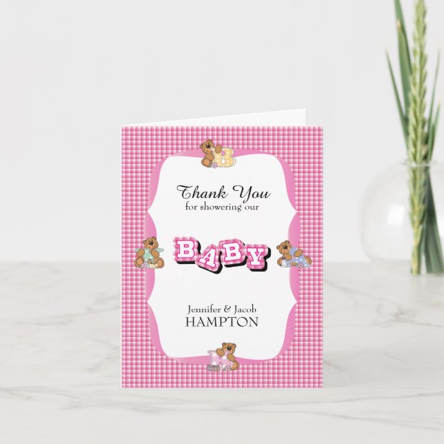 Merci Plaid avec bébé ours | Baby shower fille (Devant)