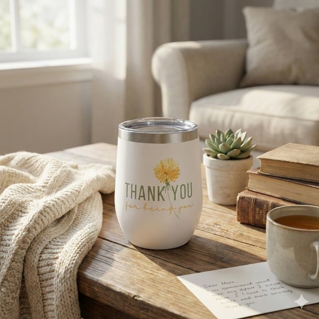 Merci Pour Être Vous Tumbler Thermique (This beautiful dandelion, "Thank you for being you" personalized tumbler would make a great gift! )