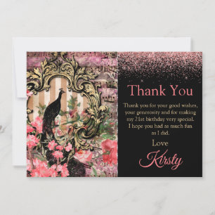 Merci pour l'anniversaire du paon rose vintage