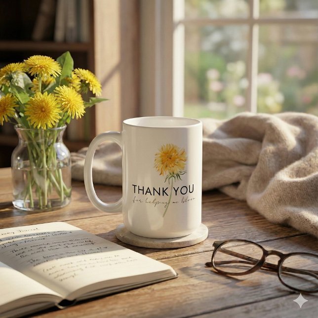 Merci Pour M'Aider À Bloom Mug (Show your gratitude with this beautiful dandelion, "Thank you for helping me bloom" mug! )