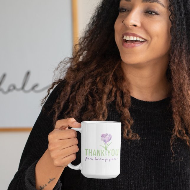Merci Pour M'Aider À Bloom Mug (Show your gratitude with this watercolor floral, "Thank you for being you" mug! )