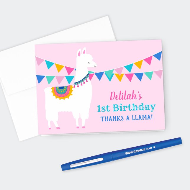 Merci pour une fête d'anniversaire rose Lama (Créateur téléchargé)
