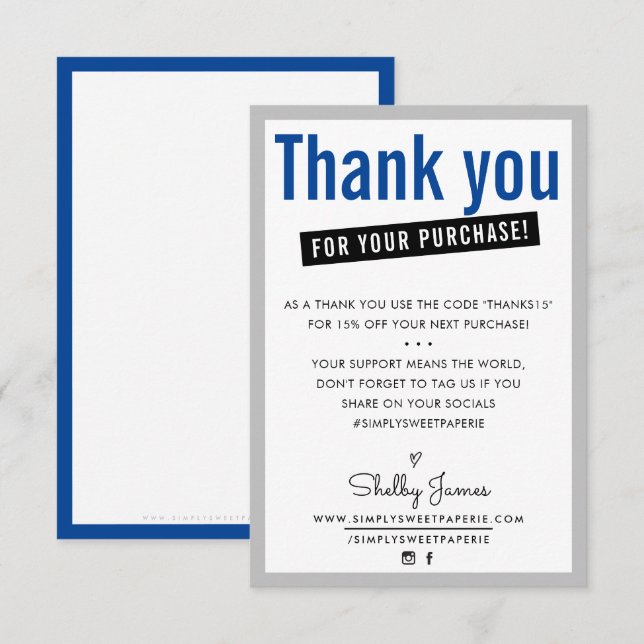 MERCI POUR VOTRE ACHAT client insérer bleu (Devant / Derrière)