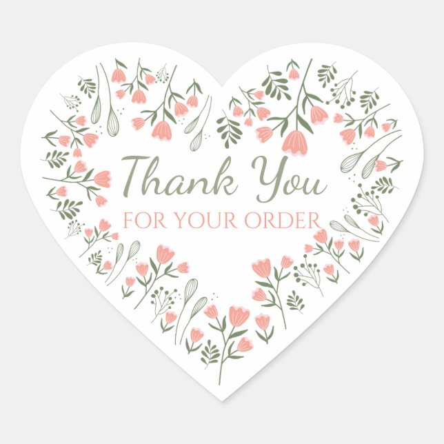Merci pour votre commande Autocollants Cœur Floral (Devant)