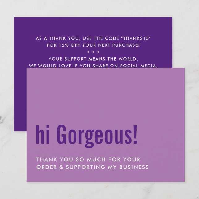 MERCI POUR VOTRE COMMANDE fun insérer violet (Devant / Derrière)