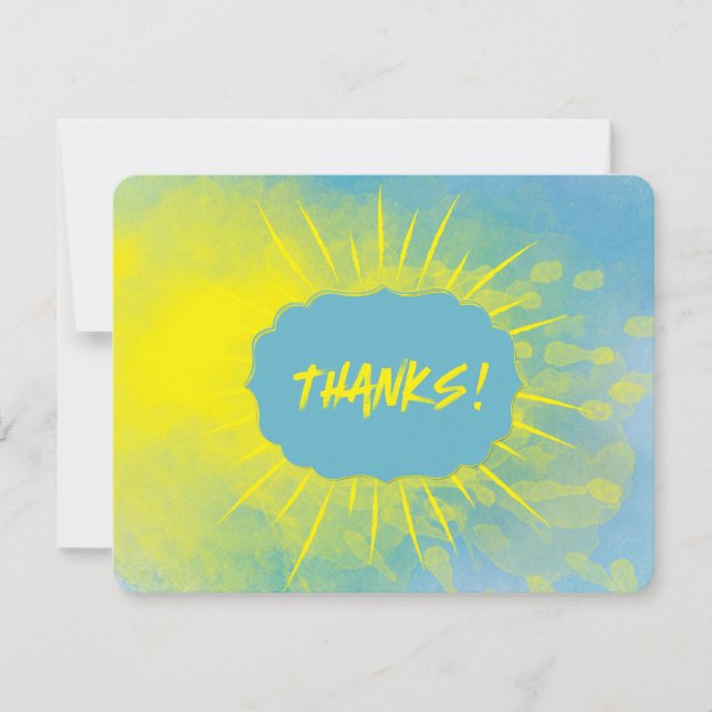 MERCI ! Rayons de soleil à l'aquarelle jaune bleu  (Devant)