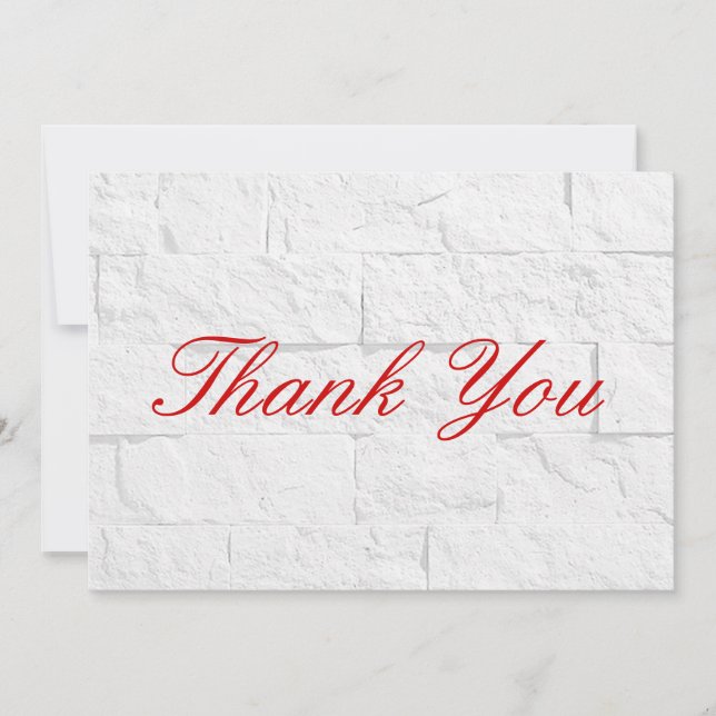Merci Red Script Grey Wall Brick Flat Card (Devant)