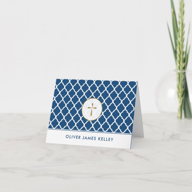 Merci religieux croisé d'or, marine Quatrefoil (Devant)