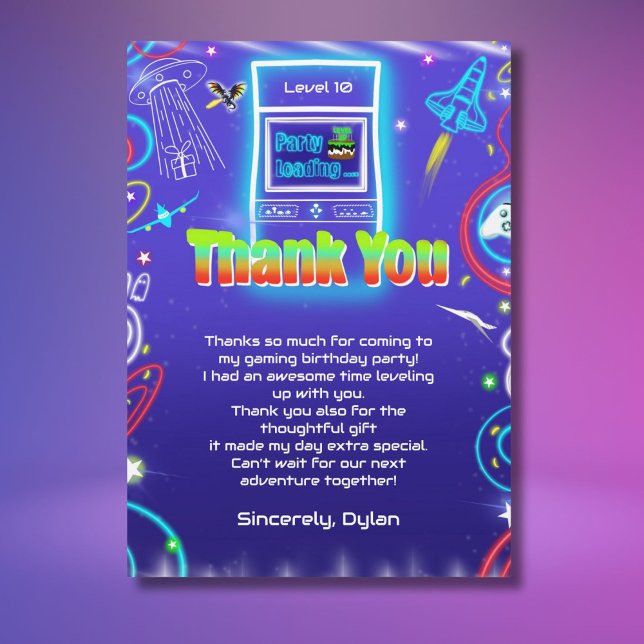 Merci Retro Arcade Power Up Gaming Anniversaire (Créateur téléchargé)