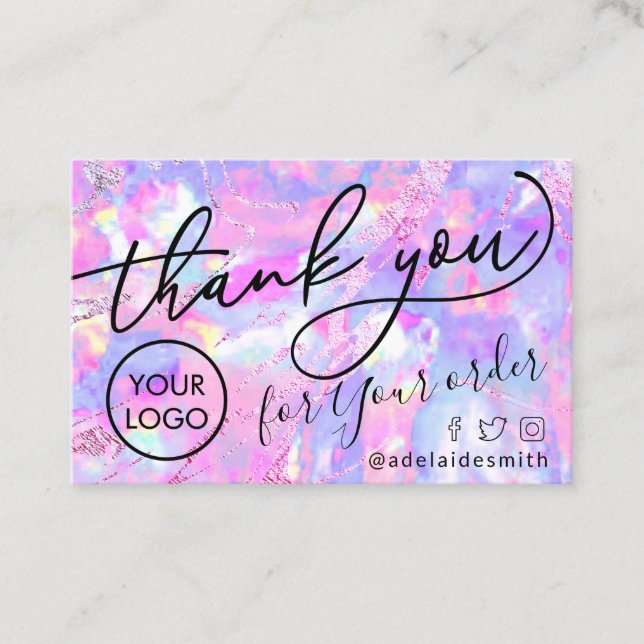 merci rose violet carte de visite opal (Devant)