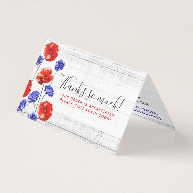 Merci Rouge Poppy & Cornflower Rustic Wood Card (Front)