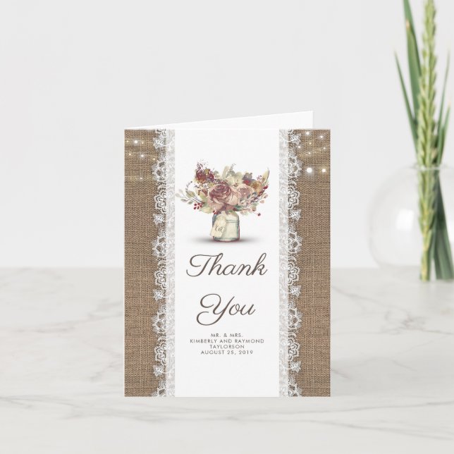 Merci rustique floral de mariage de toile de jute (Devant)