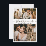 Merci Script Photo Collage Mariage Carte de remerc<br><div class="desc">Elégant, minimaliste "Merci beaucoup" Script Mariage 5 Photo Collage Merci Cartes. Modèle carte de remerciements mariage moderne avec cinq (5) photos à l'avant et une (1) photo à l'arrière. Avec le texte "Merci beaucoup" dans une tourbillonnant police de script de typographie lettrée en noir sur arrière - plan blanc. Ajoutez...</div>