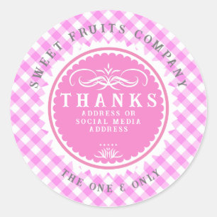 Merci Sticker Rond Pink En vichy Classic