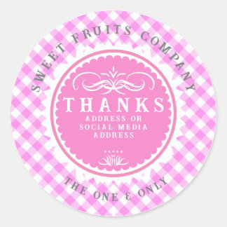 Merci Sticker Rond Pink En vichy Classic