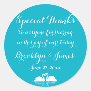 Merci Stickers Mariage Blanc Bleu Avec Cygnes