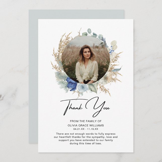 Merci Sympathie Photo Funérailles Bereavement (Devant / Derrière)