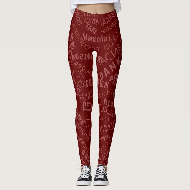 Merci Texte Leggings multilingues Choisir des coul (Devant)