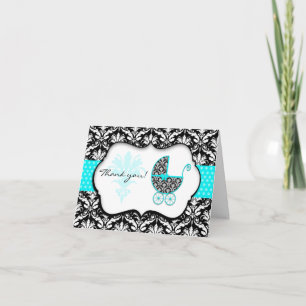 Merci turquoise chic de baby shower de damassé de