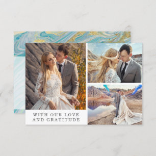 Merci Turquoise & Gold Marble Carte photo