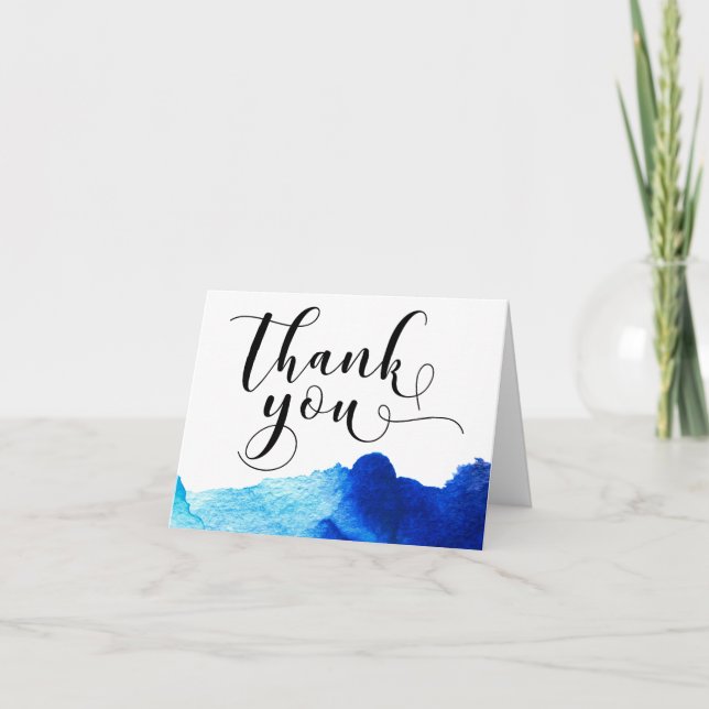 Merci Typographie Mariage Blue Watercolor (Devant)