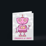 Merci un robot rose moderne Bot filles anniversair<br><div class="desc">Les notes de remerciement pour les enfants sur le thème des robots sont accompagnées d'un mignon robot futuriste agitant un robot rose et orange avec des engrenages mécaniques gris dans l'arrière - plan. "Merci un "bot" texte peut être personnalisé.</div>