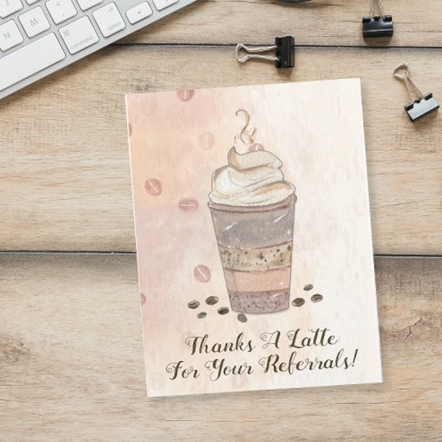Merci une dernière tache de café par recommandatio (Thanks A Latte coffee themed referral thank you card)