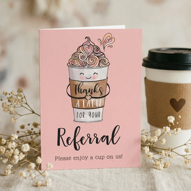 Merci une latte pour votre recommandation Kawaii C (Thanks a Latte Customer Referral Appreciation Thank You Card)