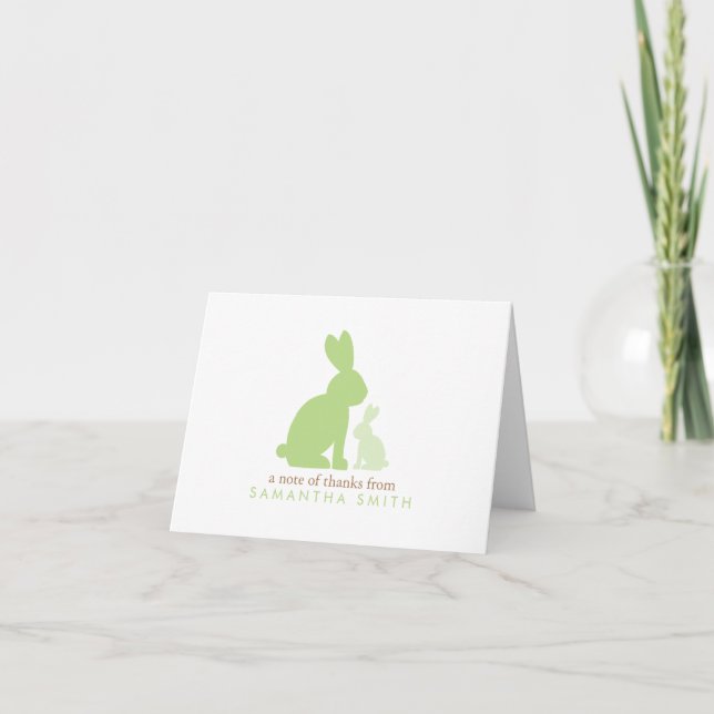 Merci vert de baby shower de lapins de maman et de (Devant)