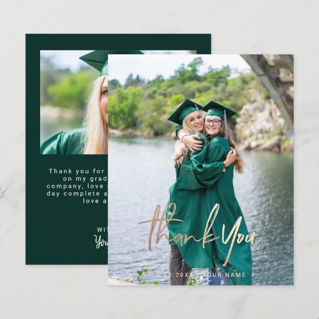 Merci Vert foncé - Graduation  Carte photo (Devant / Derrière)