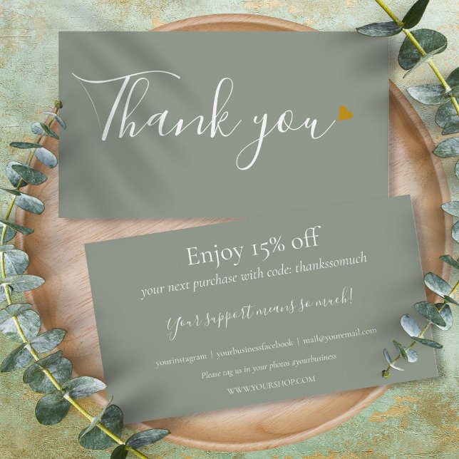 Merci Vert Sage Pour La Carte De Remise Shopping (Sage Green Thank You For Shopping Discount Card)