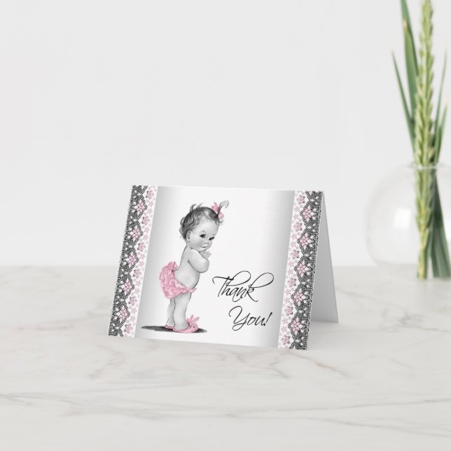 Merci vintage gris rose de baby shower (Devant)