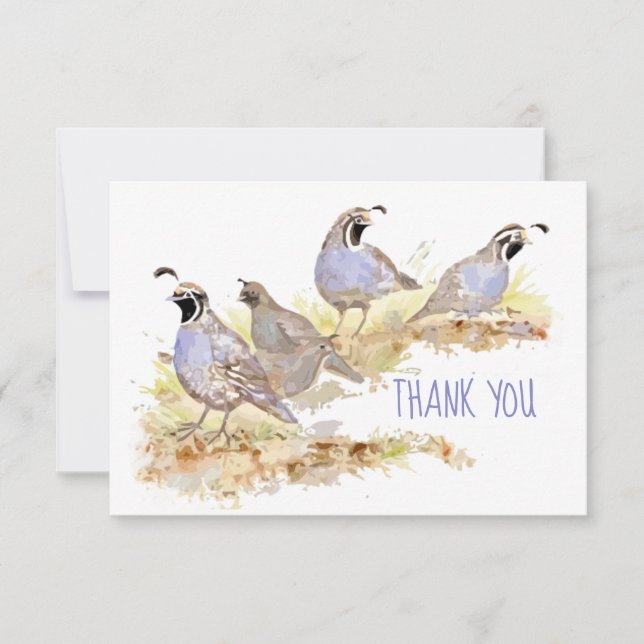 Merci Watercolor California Quail Blank Inside (Devant)