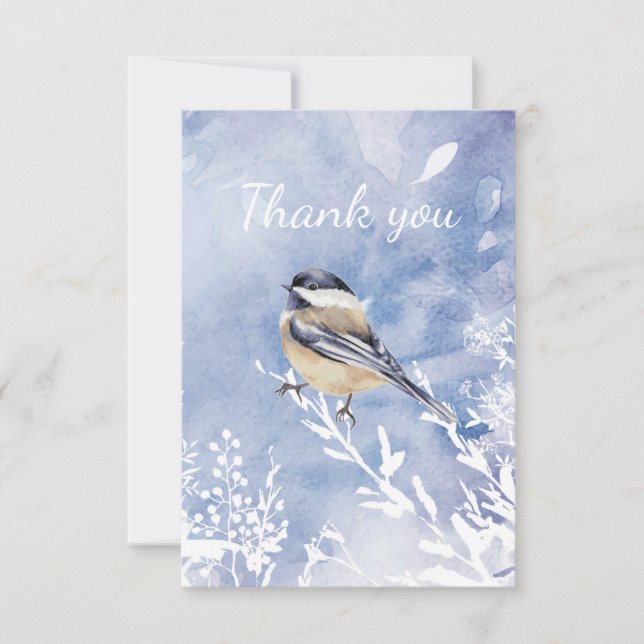 Merci Watercolor Chickadee Oiseau d'Hiver (Devant)