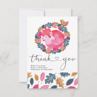 Merci Woodland Sleeping Fox Bird Et Feuilles