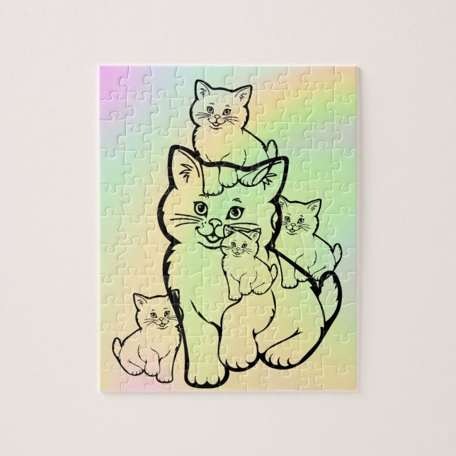 mère avec quatre chaton puzzle (Vertical)