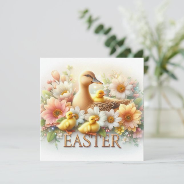 Mère cane de Pâques avec canetons et fleurs printa (Debout devant)