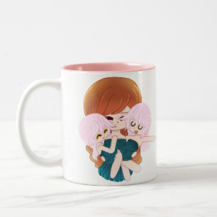 Mère Caricature Avec Sa Mug Twins